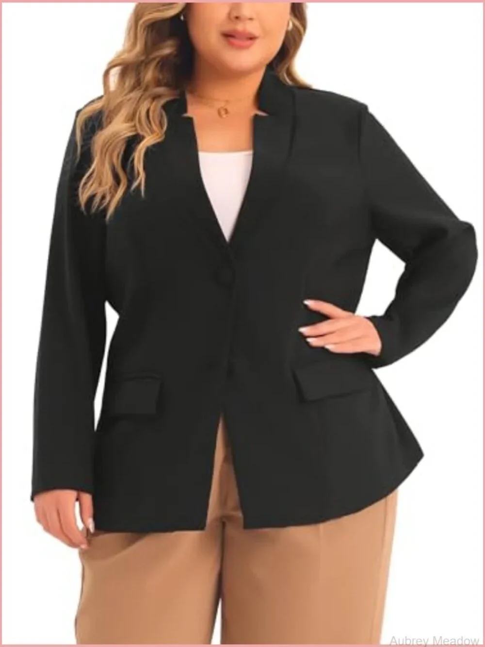 Plus Size Business Blazer Notch Collar Single Button Long Sleeve Office Work